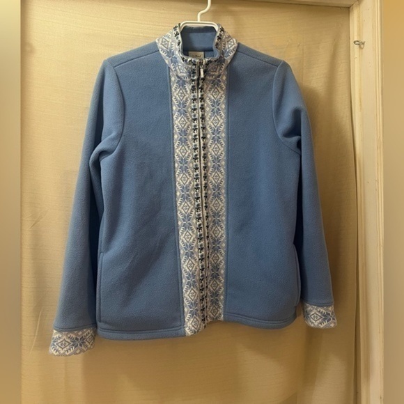 ⚪️Vintage L.l bean blue zip up patterned sweater womens size small - Picture 1 of 8